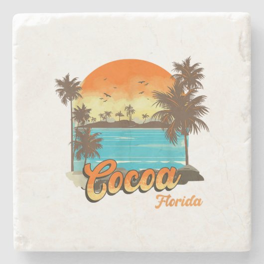 Cocoa Florida Beach Sommerferien Palm Sunset Steinuntersetzer (Vorderseite)