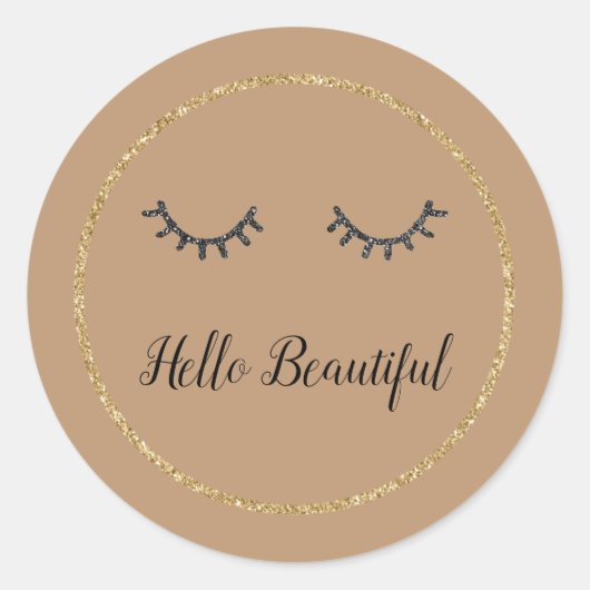 Cocoa Gold Glitzer Girly Black Eyelashes Runder Aufkleber (Vorderseite)