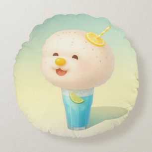 Cocoa Marshmallow: Lächelnder Bichon Heiße Schokol Rundes Kissen