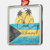 CocoCay Bahamas Flag Palm Tree Sunset Souvenirs Ornament Aus Metall (Links)