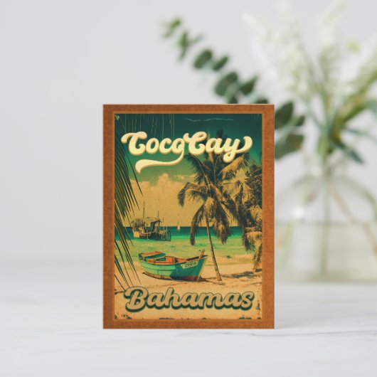CocoCay Bahamas Islands Retro Palm Tree Souvenirs Postkarte (Stehend Vorderseite)