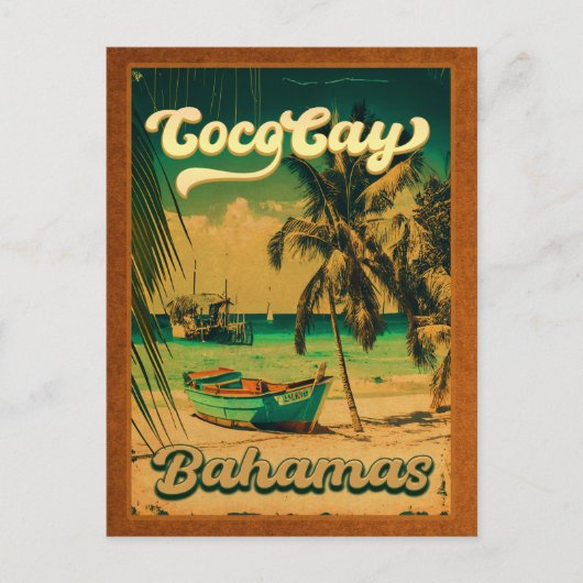 CocoCay Bahamas Islands Retro Palm Tree Souvenirs Postkarte (Vorderseite)