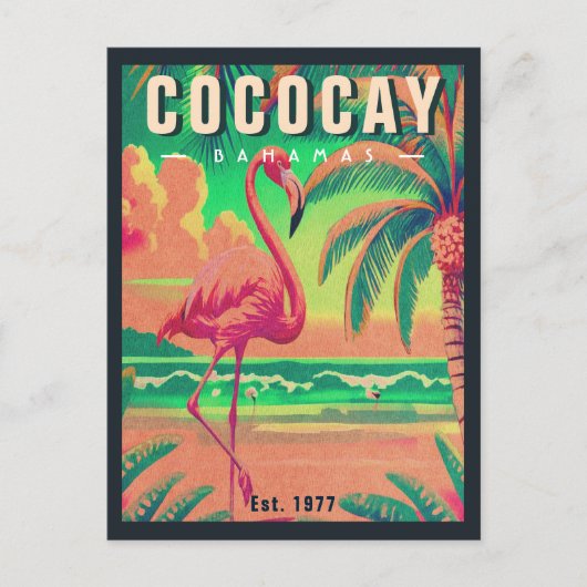 CocoCay Bahamas Retro Flamingo Souvenir 1950s Postkarte (Vorderseite)