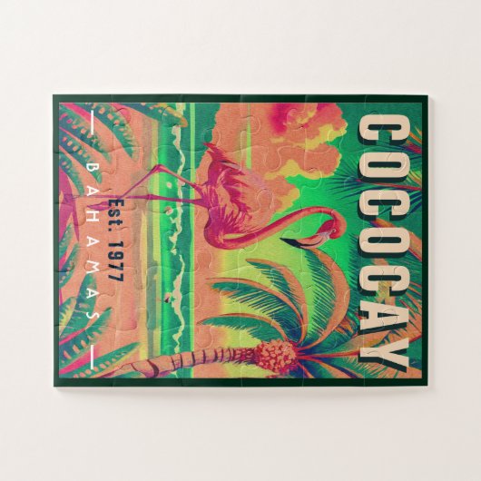CocoCay Bahamas Retro Flamingo Souvenir 1950s Puzzle (Horizontal)