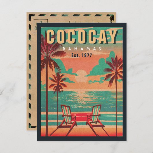 CocoCay Bahamas Retro Sunset Souvenir 1950s Postkarte (Vorne/Hinten)