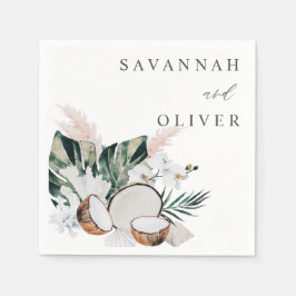 Coconut Coral & White Floral Name Napkins Serviette