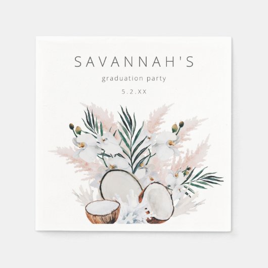Coconut Coral & White Floral Name oder Monogramm Serviette (Vorderseite)