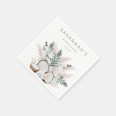 Coconut Coral & White Floral Name oder Monogramm Serviette (Ecke)