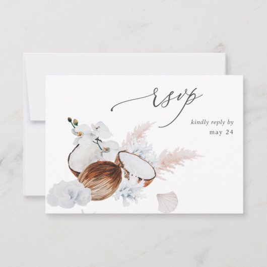 Coconut Coral & White Floral w Meal RSVP Karte (Vorderseite)