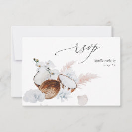 Coconut Coral & White Floral w Meal RSVP Karte