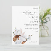 Coconut Coral & White Floral Wedding Einladung (Stehend Vorderseite)