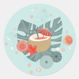 Coconut Drink und Beach Greenery Runder Aufkleber