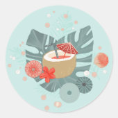 Coconut Drink und Beach Greenery Runder Aufkleber (Vorderseite)