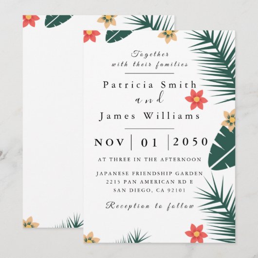 Coconut Leaf Hochzeitseinladung Einladung (Vorne/Hinten)