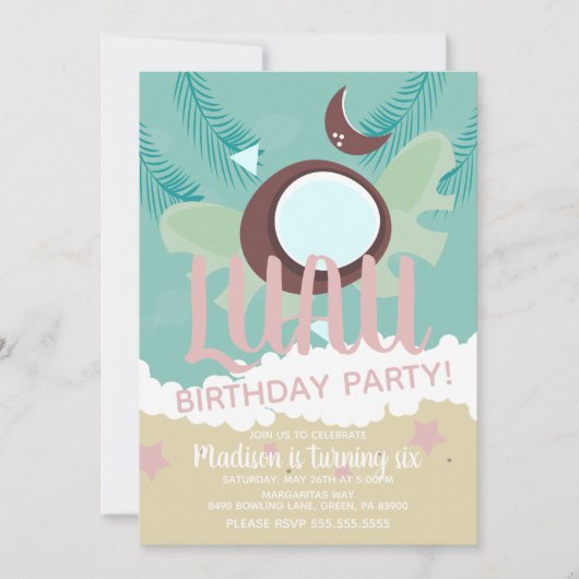 Coconut Luau Tropical Birthday Party Einladung (Vorderseite)