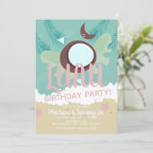 Coconut Luau Tropical Birthday Party Einladung (Stehend Vorderseite)