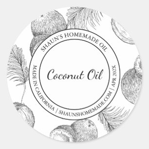 Coconut Oil Sketch Modernes Label Runder Aufkleber