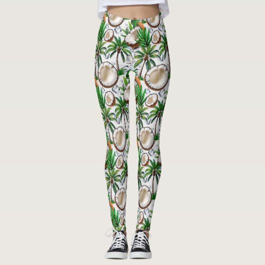 Coconut Palm Tree tropisches Muster Leggings (Vorderseite)