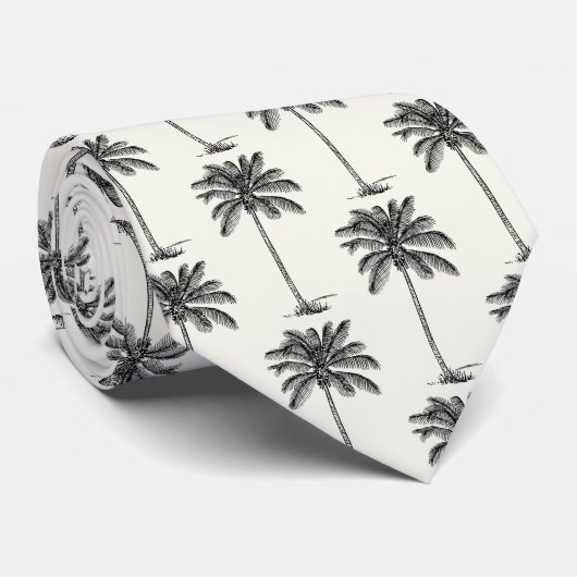Coconut Palm Trees Muster Linie Zeichnend Stil Krawatte (Gerollt)