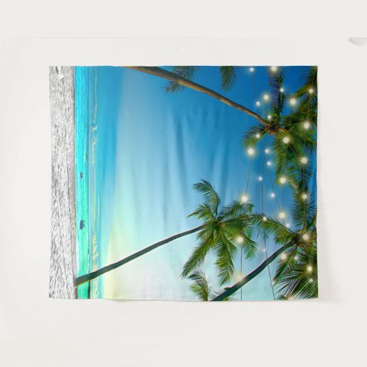 Coconut Palm Trees String Lights Wandteppich (Vorderseite (Horizontal))