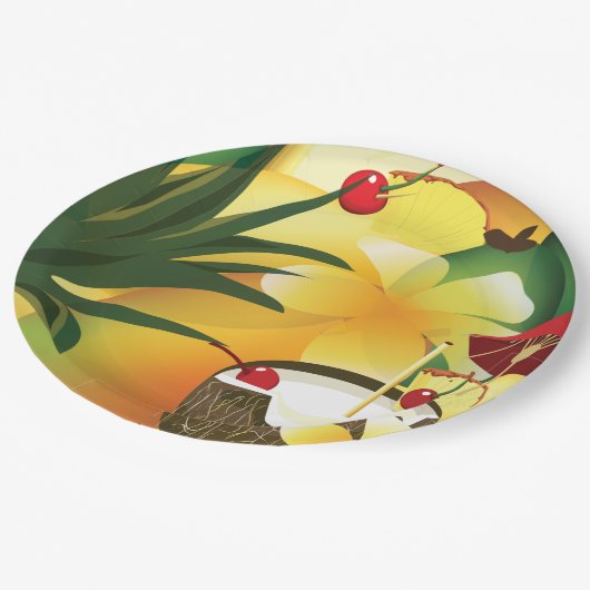 Coconut Tiki Bar Luau Tropenpapierplatte Pappteller (Schrägansicht)