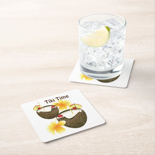 Coconut Tiki Time Bar Cocktail Rechteckiger Pappuntersetzer (Vor Ort)