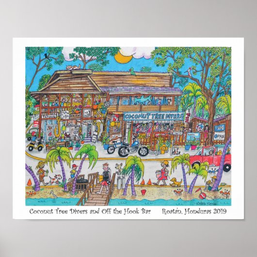 Coconut Tree Divers and Off the Hook Bar, Roatan Poster (Vorne)
