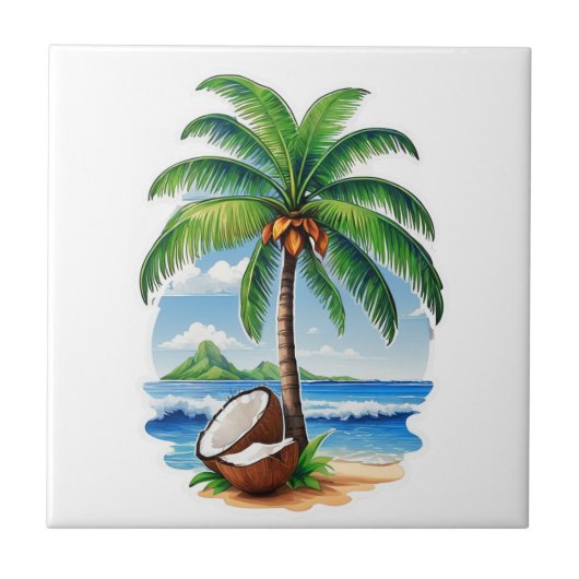 Coconut Tree Tropical Island Fliese (Vorderseite)