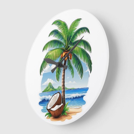 Coconut Tree Tropical Island Große Wanduhr (Winkel)
