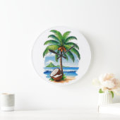 Coconut Tree Tropical Island Große Wanduhr (Zuhause)