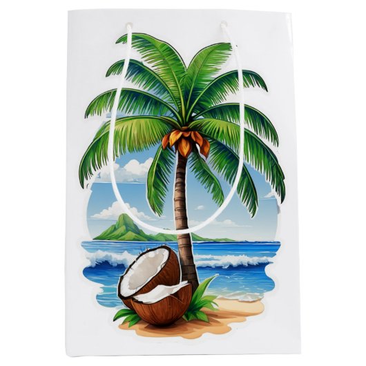 Coconut Tree Tropical Island Mittlere Geschenktüte (Vorderseite)
