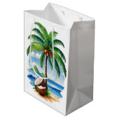 Coconut Tree Tropical Island Mittlere Geschenktüte (Rückseite Schrägansicht)