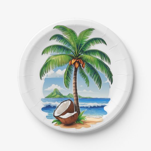Coconut Tree Tropical Island Pappteller (Vorderseite)
