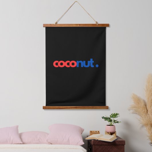 Coconut Typografie Wandteppich Mit Holzrahmen (Schlafzimmer)