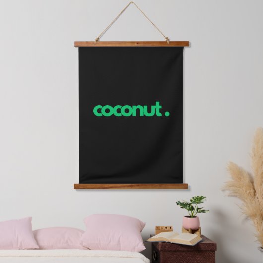 Coconut Typografie Wandteppich Mit Holzrahmen (Schlafzimmer)