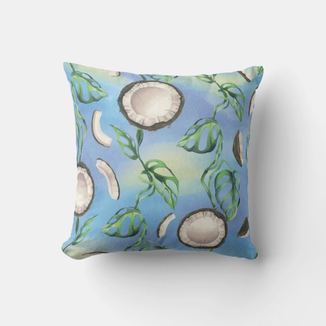 Coconut und Monstera-Muster Kissen (Vorderseite)