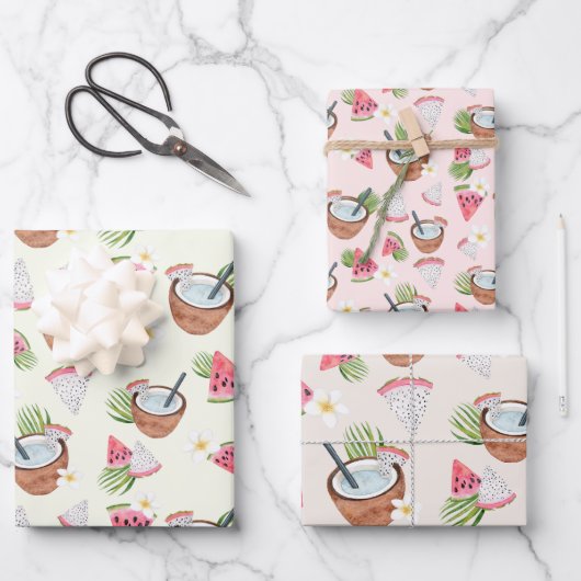 Coconut Watermelon Smoothie Wrapping Paper Geschenkpapier Set (Vorderseite)