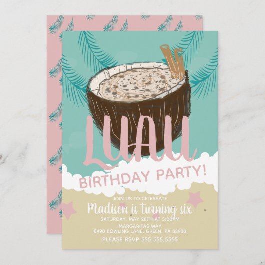 Coconuts Luau Tropical Birthday Party Einladung (Vorne/Hinten)