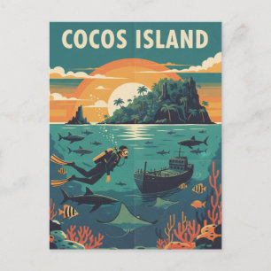 Cocos Island Taucher Postkarte