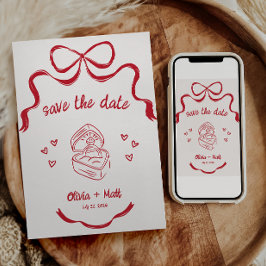 Cocotte-Bow-Save-the-Date-Karte Roter Band Einladung