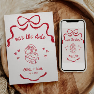 Cocotte-Bow-Save-the-Date-Karte Roter Band Einladung