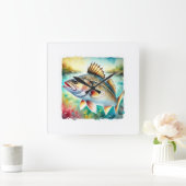 Cod Fish 190724AREF127 - Watercolor Quadratische Wanduhr (Zuhause)