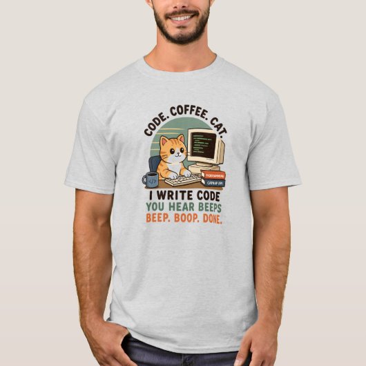 Code Coffee Cat Programmer Humor Illustration T-Shirt (Vorderseite)