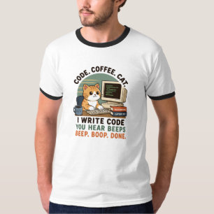 Code Coffee Cat Programmierer Humor Illustration T-Shirt