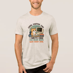 Code Coffee Cat Programmierer Humor Illustration Tri-Blend Shirt