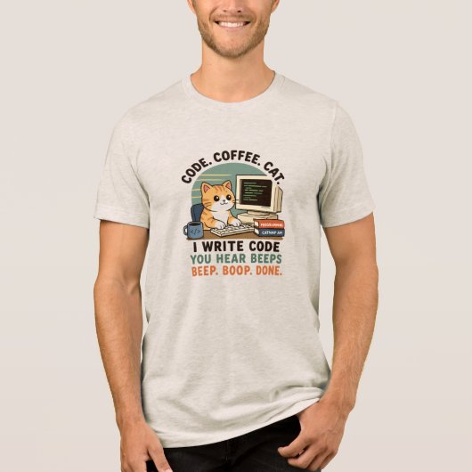 Code Coffee Cat Programmierer Humor Illustration Tri-Blend Shirt (Vorderseite)
