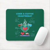 Code & Coffee Herzschlag | Lustiger Geek Programmi Mousepad (Mit Mouse)