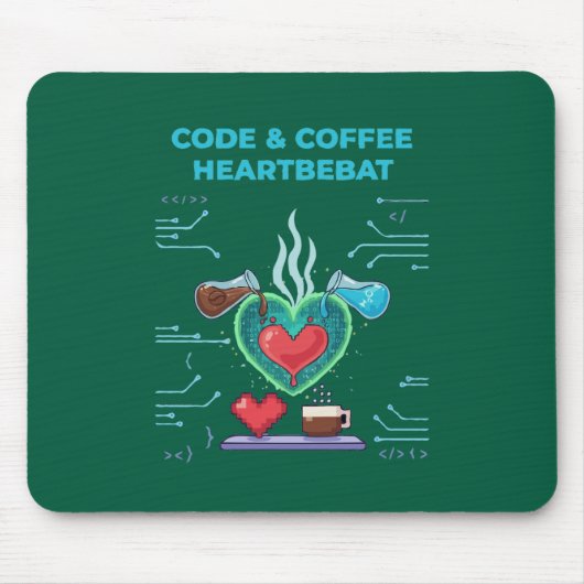 Code & Coffee Herzschlag | Lustiger Geek Programmi Mousepad (Vorne)