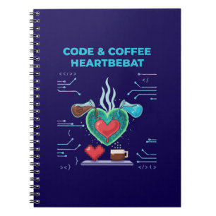 Code & Coffee Herzschlag   Lustiger Geek-Programmi Notizblock