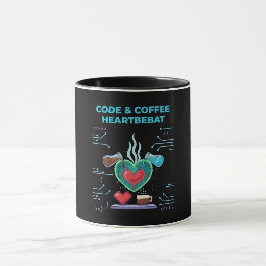 Code & Coffee Herzschlag | Lustiger Geek Programmi Tasse (Zentrum)